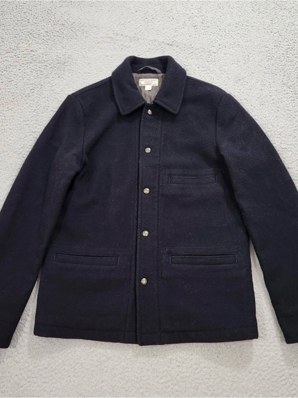 Men's Dark Navy Wool Coat - Classic Button-Front
